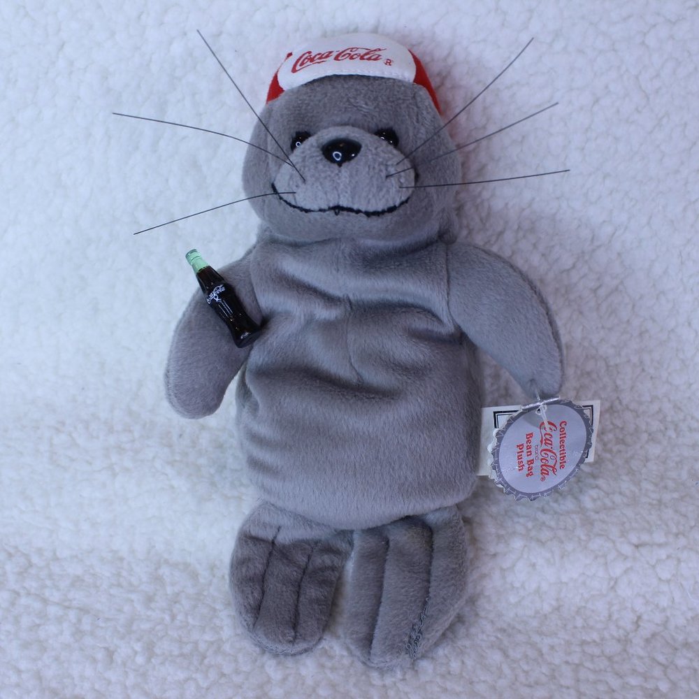 COCA COLA SEAL in BASEBALL CAP VTG Bean Bag‎ Plush Toy Stuffed #0107 NWT 1997